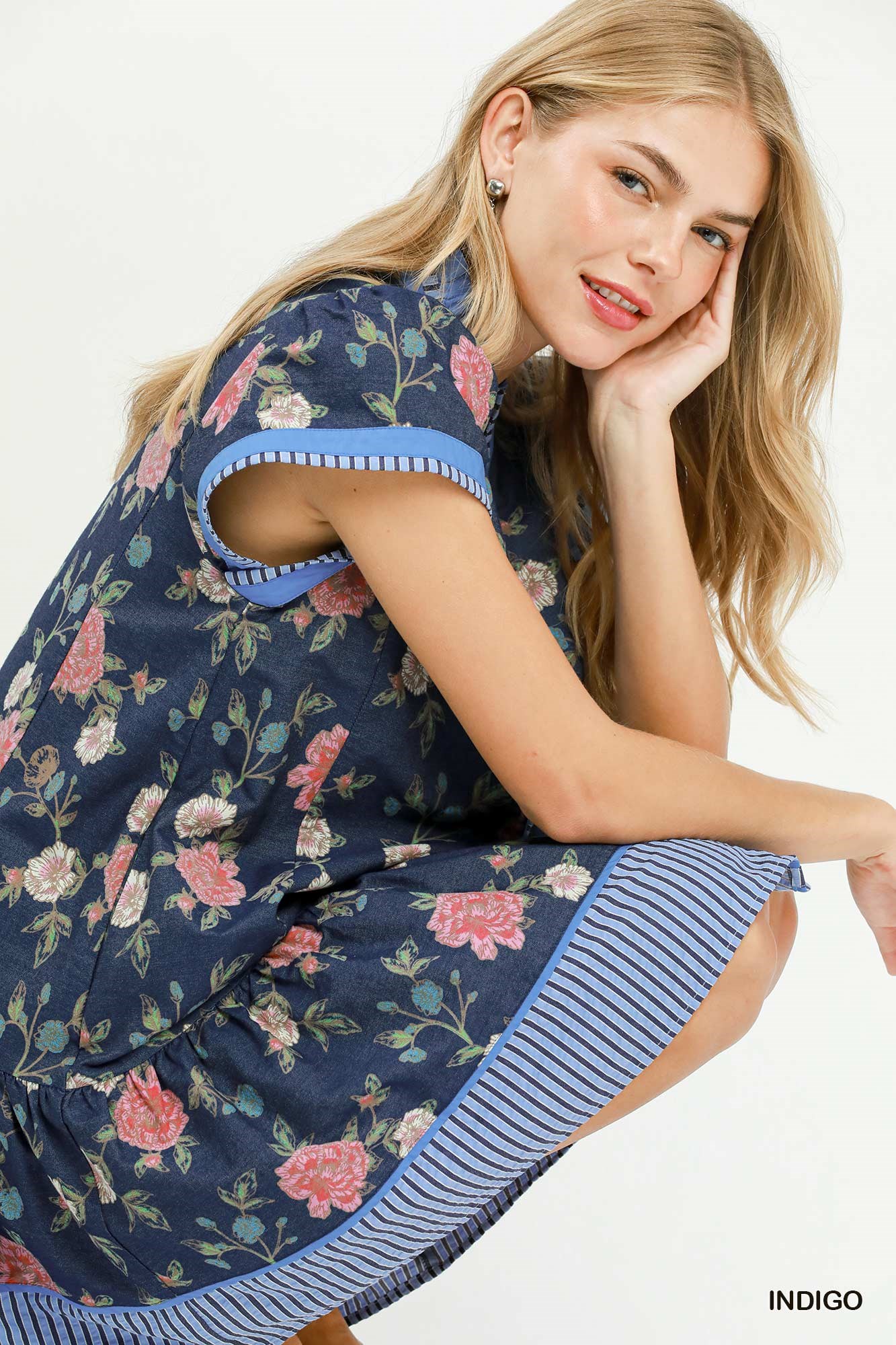 Floral Contrast Trim Ruffle Hem Mini Dress, image 4