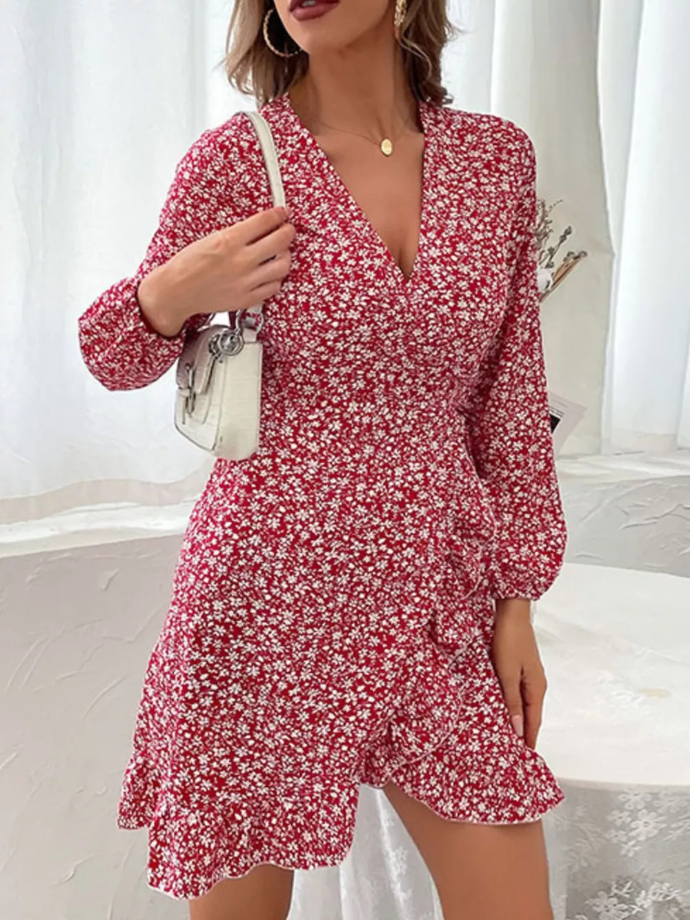 Floral Print Wrap Mini Dress, image 6