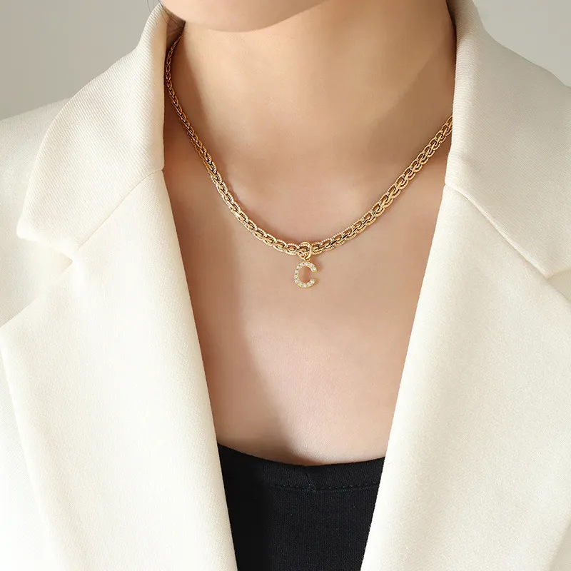 Brass Inlaid Zircon Letter Pendant Necklace, image 3