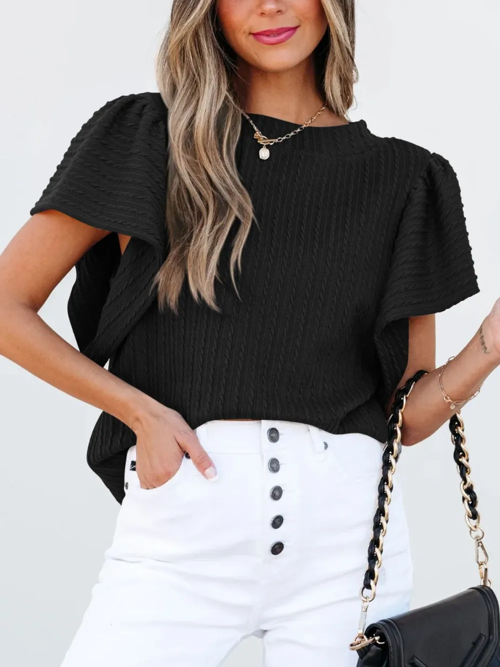 Round Neck Ruffle Sleeve Top, image 12