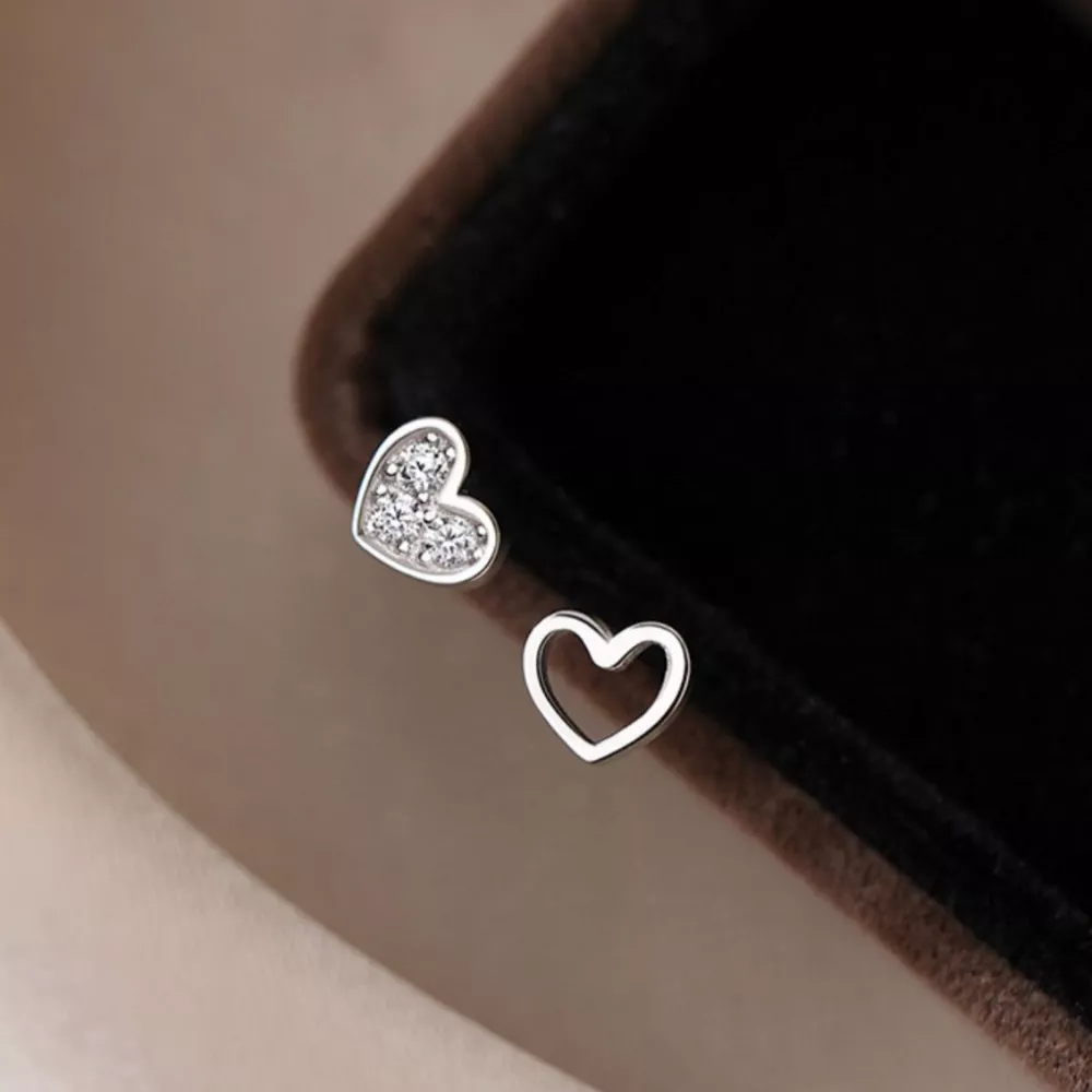 925 Sterling Silver Heart Stud Earrings, image 3