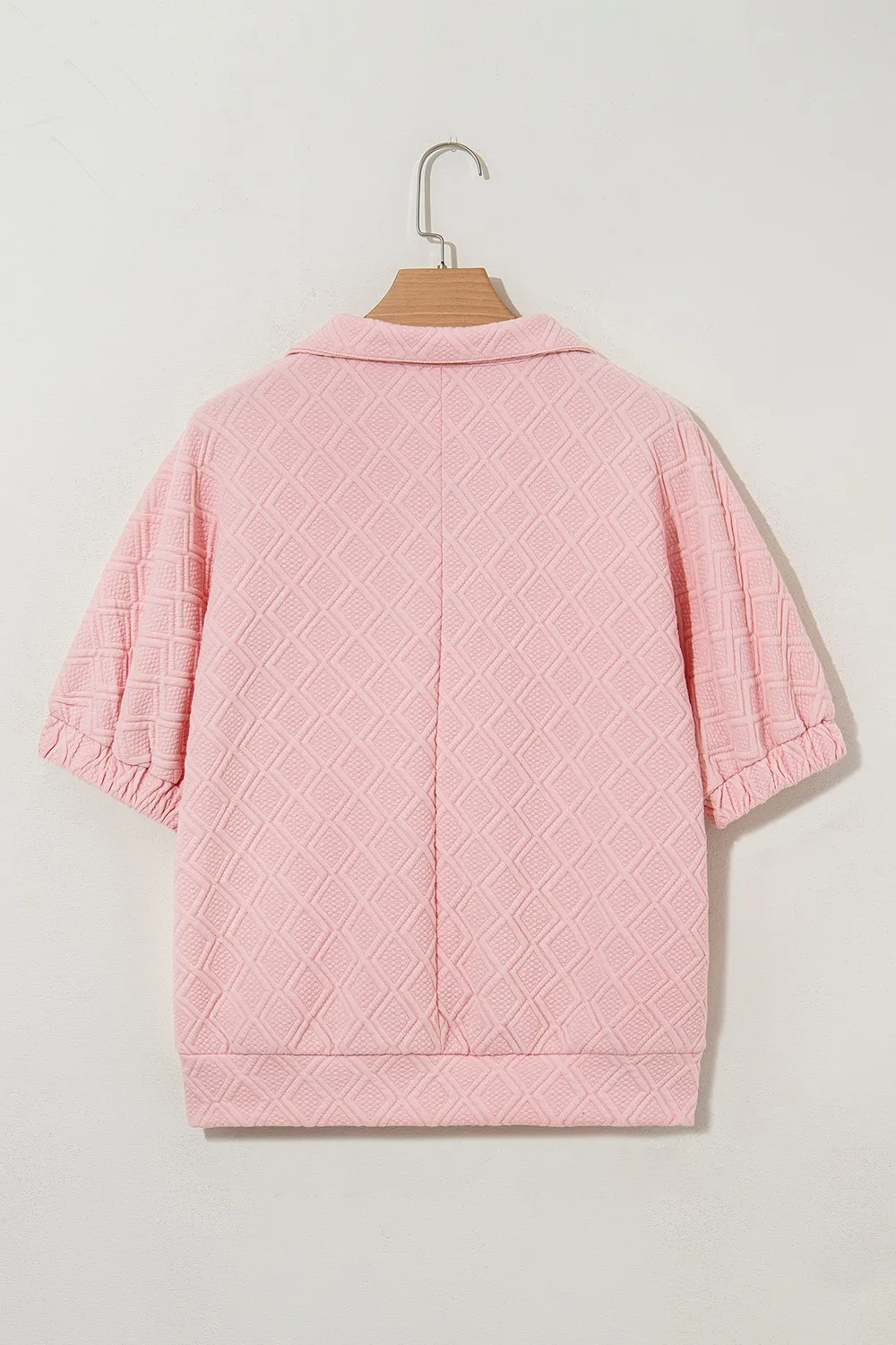 Contrast Striped Collar Patchwork Textured Half Sleeve Blouse, image 15