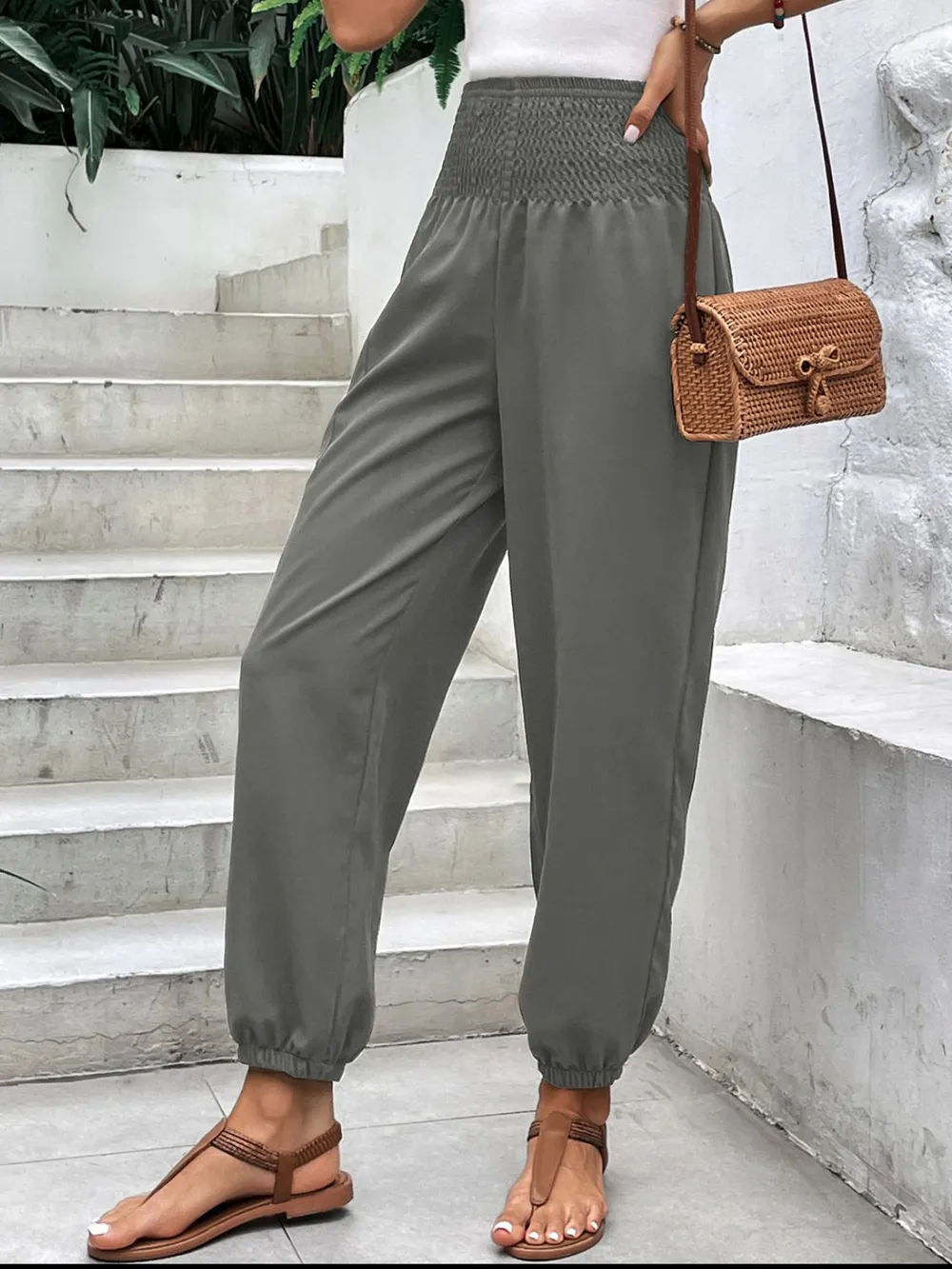Smocked High Rise Joggers with Pockets, image 12