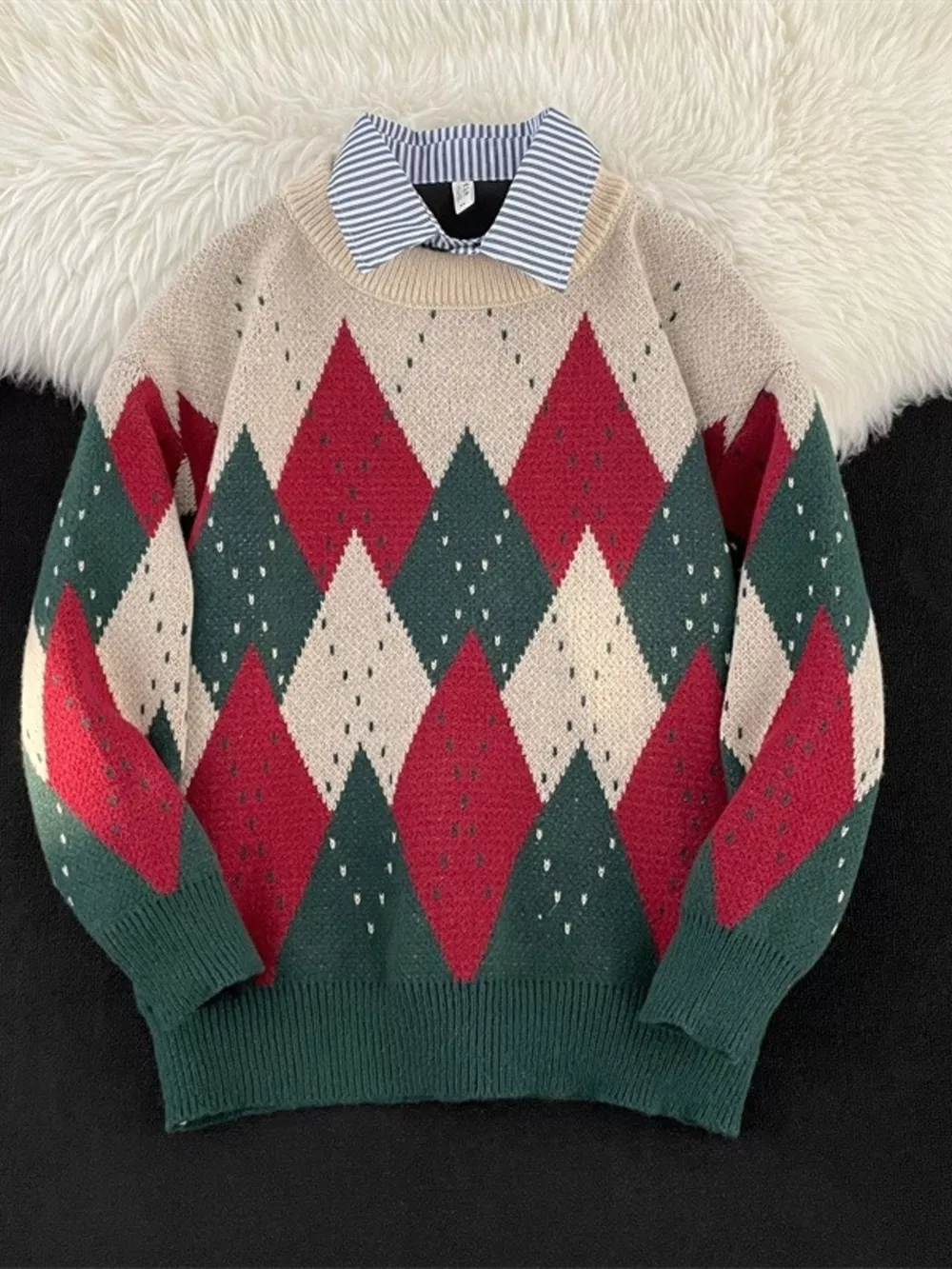 Men's Vintage Argyle Pattern Knit Pullover, image 2