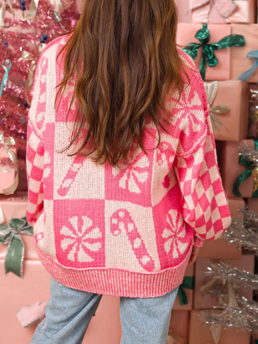 Candy Cane Round Neck Long Sleeve Sweater, image 3