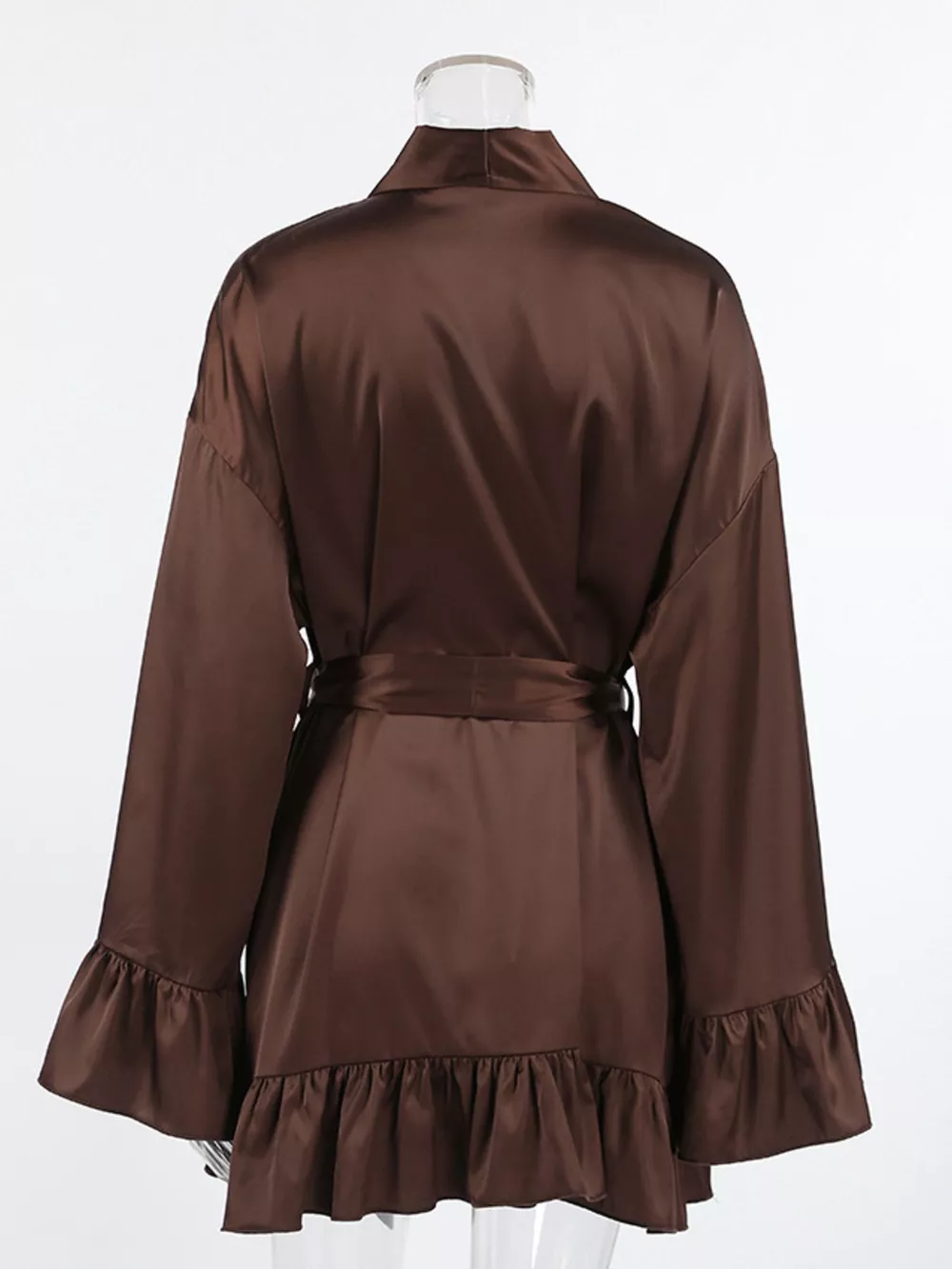 Satin Ruffle-Trim Lounge Nightgown Robe, image 7