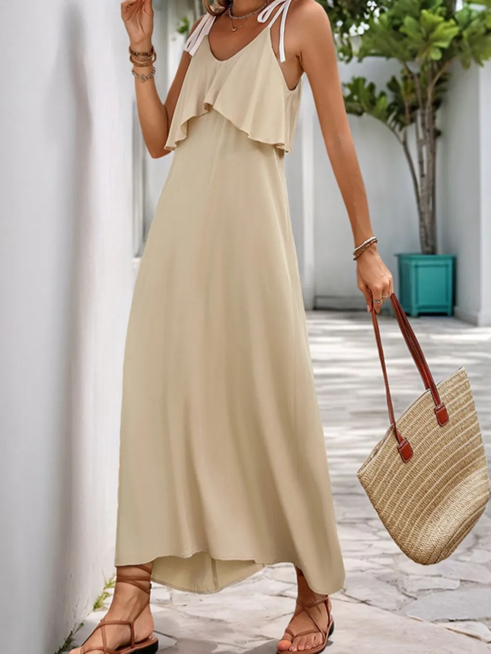 Tied Ruffled Scoop Neck Sleeveless Dress, image 6