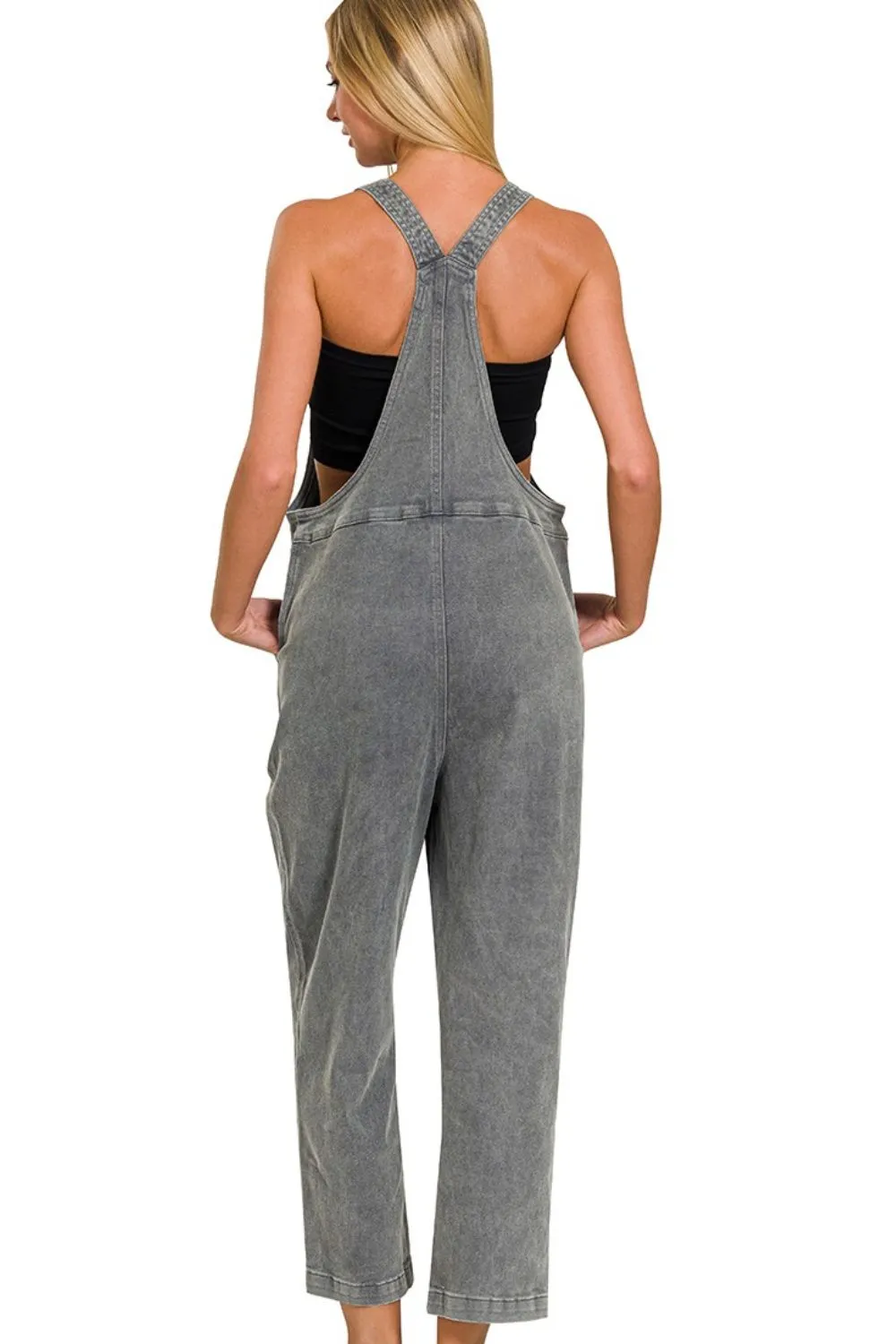 Washed Knot Strap Relaxed Fit Overalls, image 2