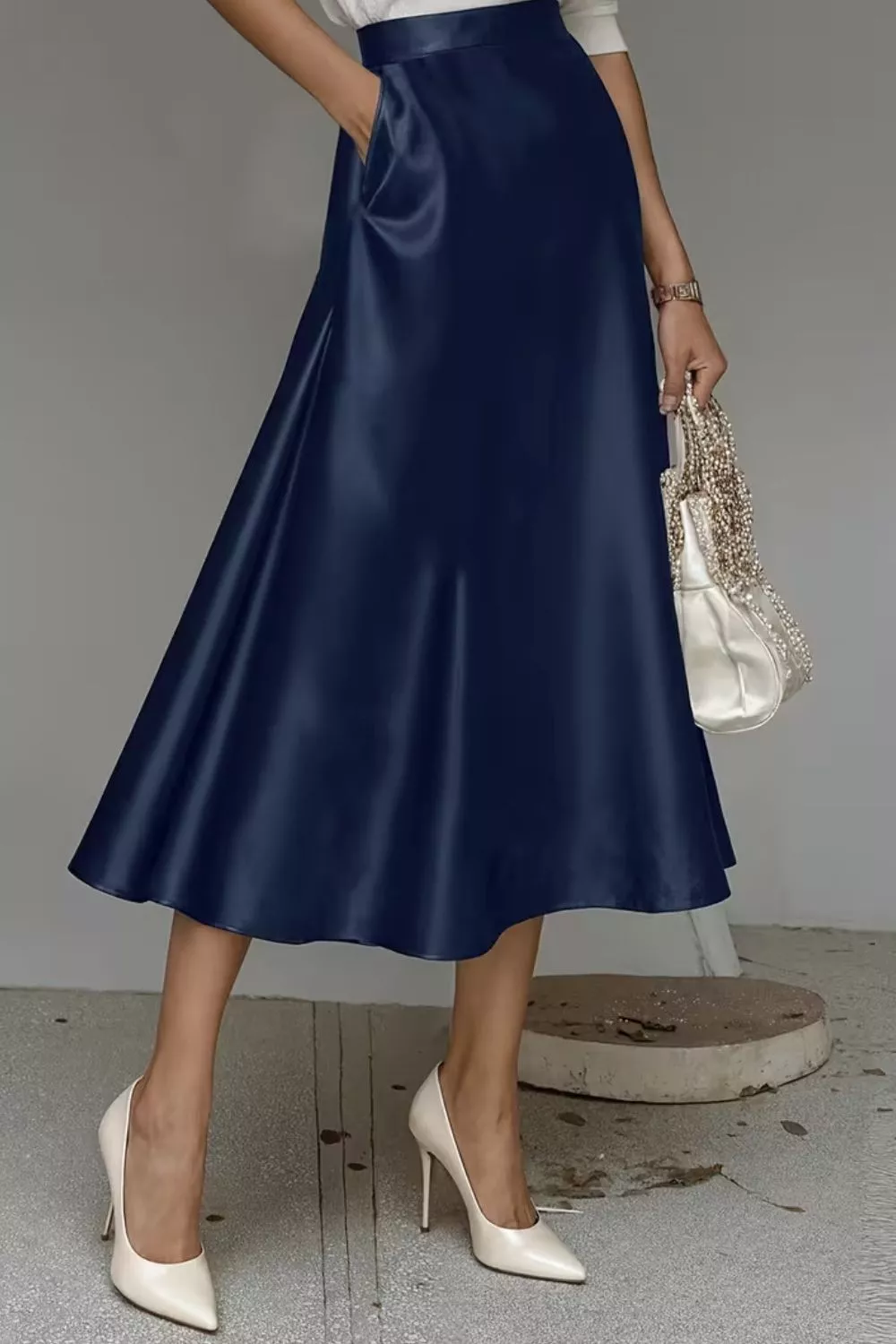 Satin A-Line Midi Skirt, image 17