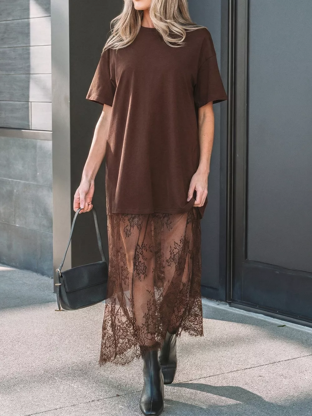 Floral Patchwork Short Sleeve T Shirt Loose Dress, image 2