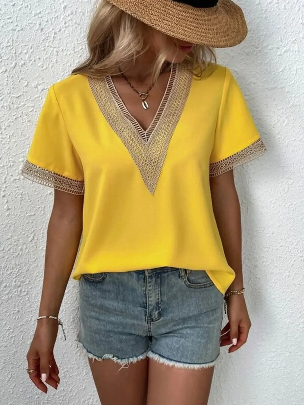 Full Size V-Neck Short Sleeve Blouse Plus Size, image 9