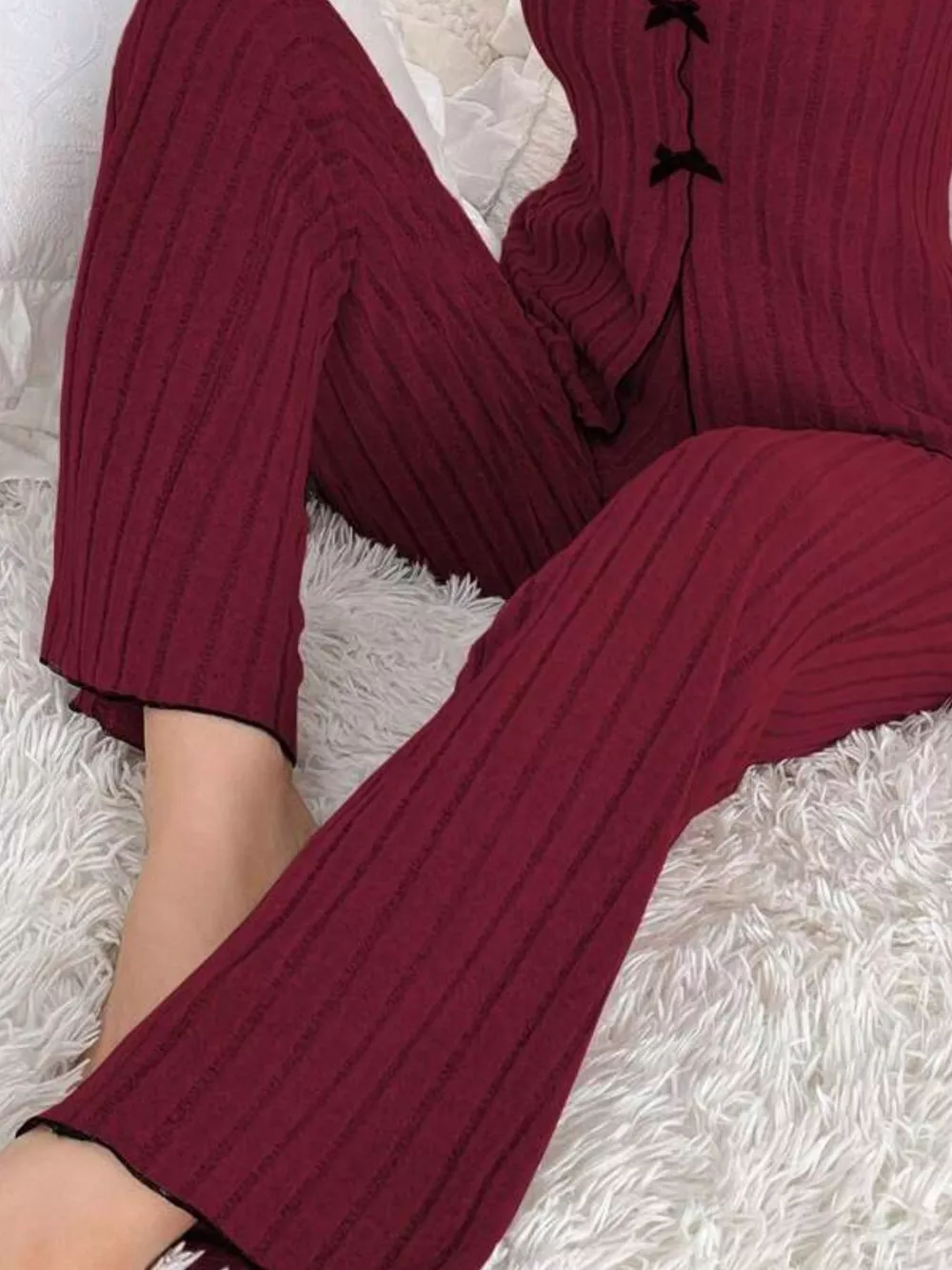 Contrast Bow Detail Top and Pants Lounge Set, image 20