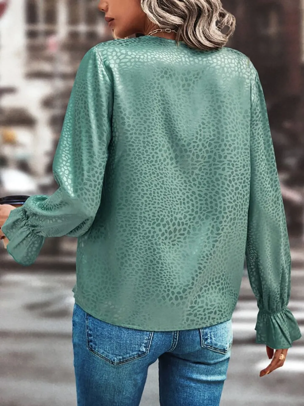 V-Neck Flounce Sleeve Blouse, image 5