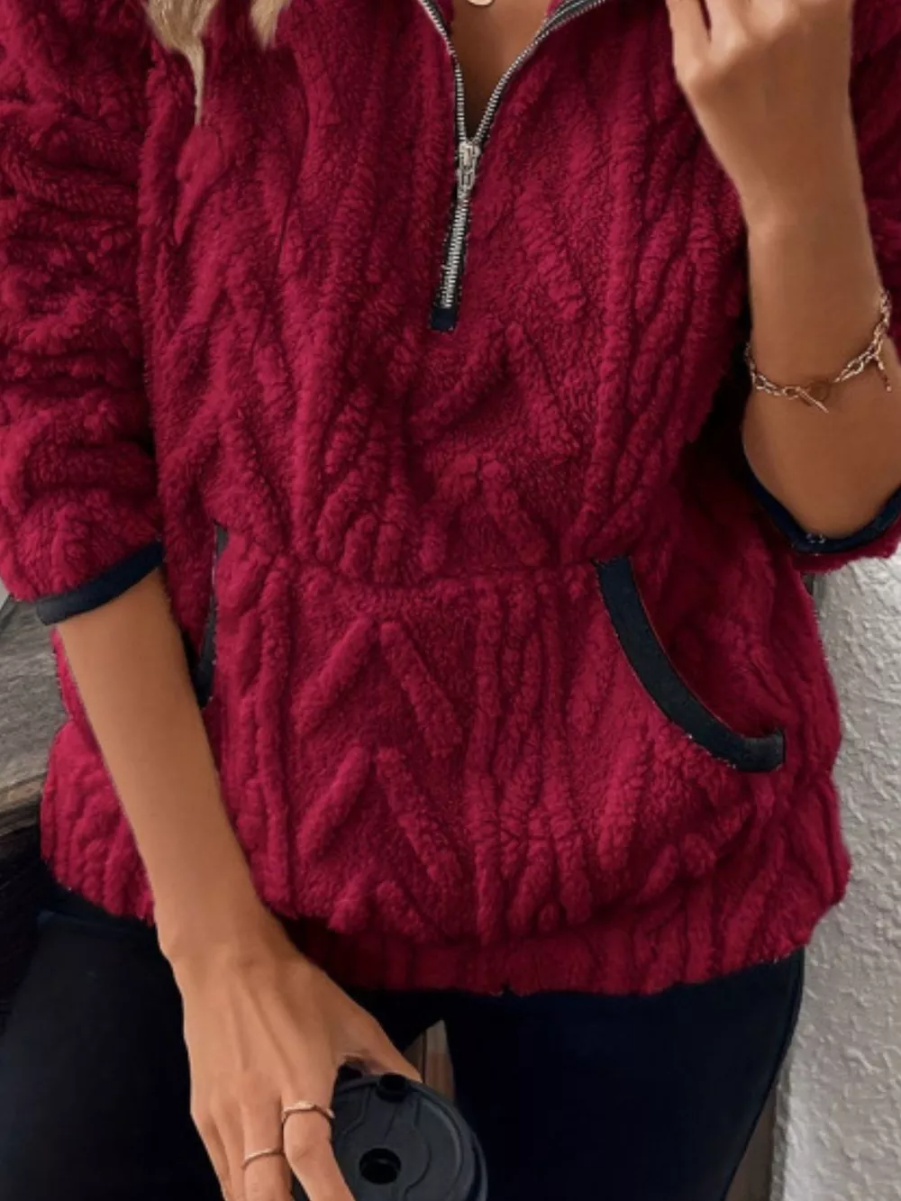 Full Size Sherpa Half Zip Sweatshirt Plus Size, image 20