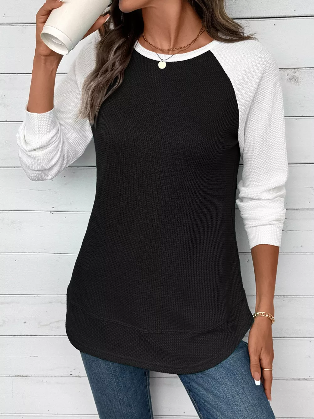 Waffle Knit Raglan Sleeve T-Shirt, image 22