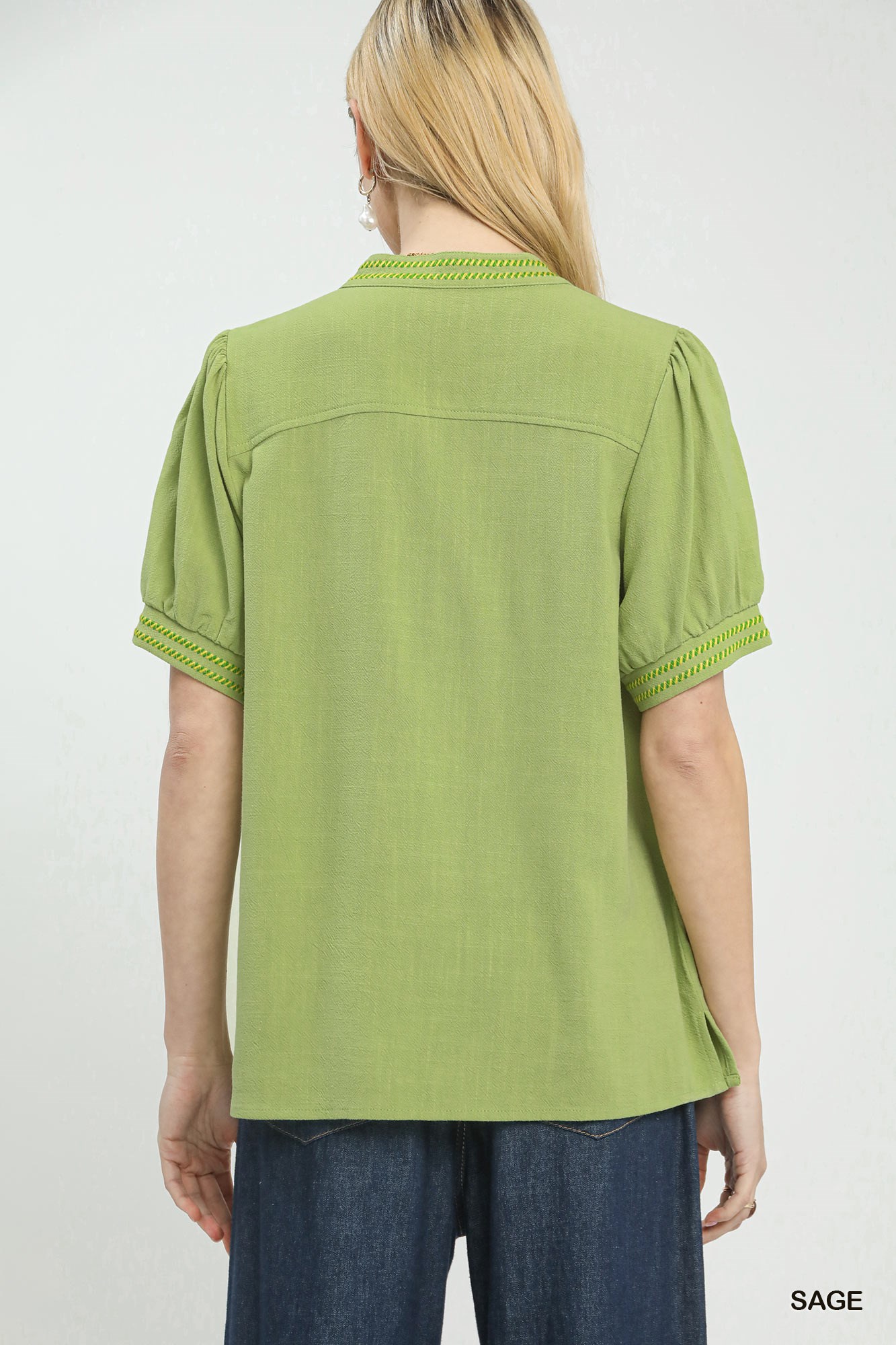 Embroidery Linen Puff Sleeve Blouse, image 3