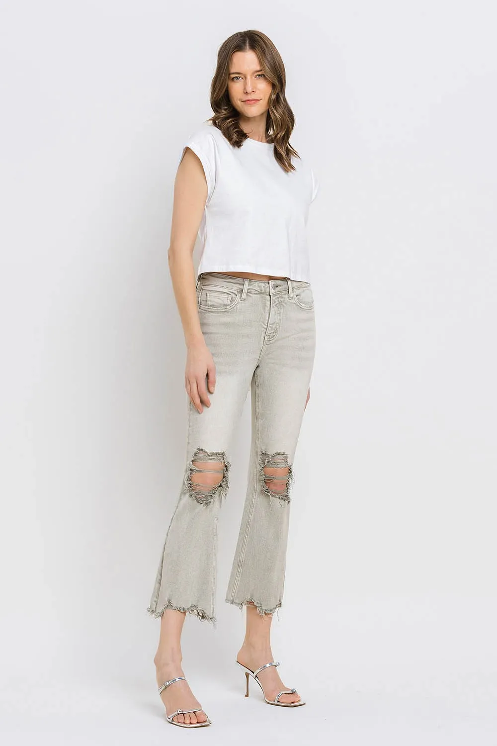 Distressed Raw Hem Cropped Flare Jeans, image 11