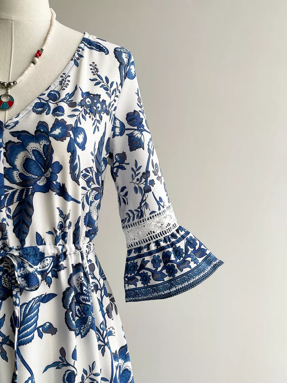 Floral Print V-Neck Flounce Sleeve Dress, image 5