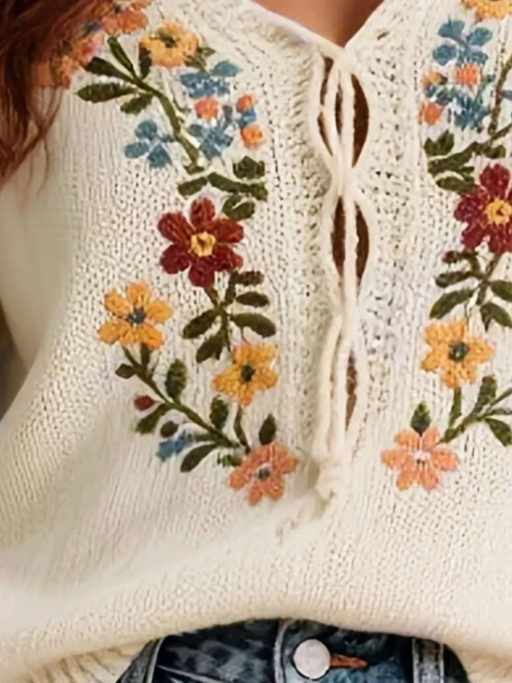 Floral Embroidered Short Sleeve Sweater, image 3