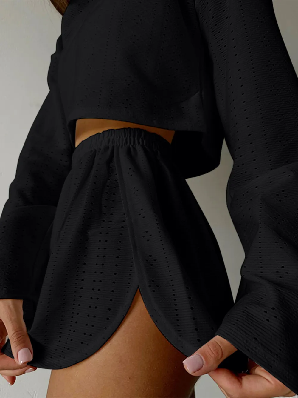 Eyelet Round Neck Top and Shorts Set, image 17