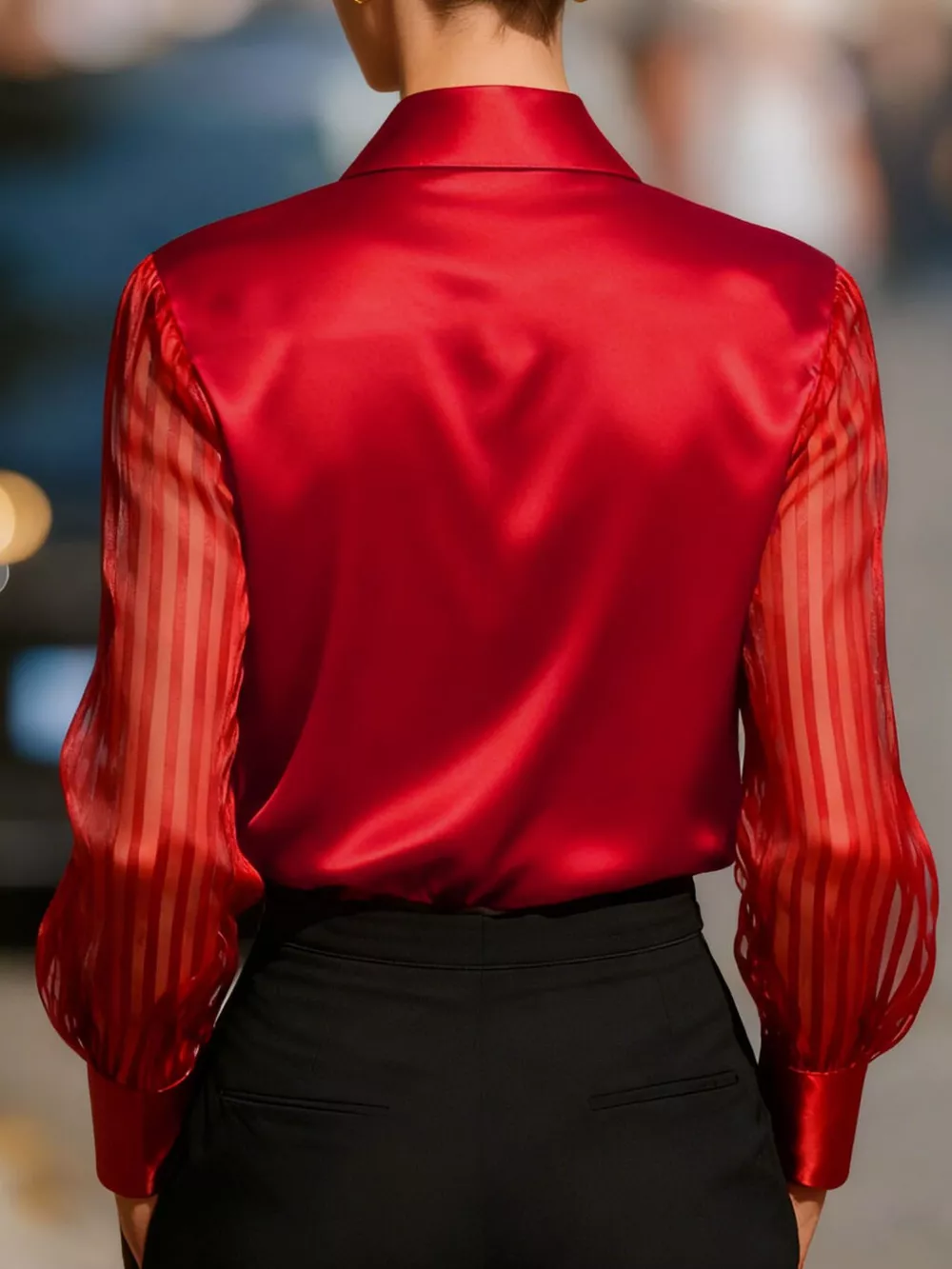Collared Neck Sheer Sleeve Shirt, image 8