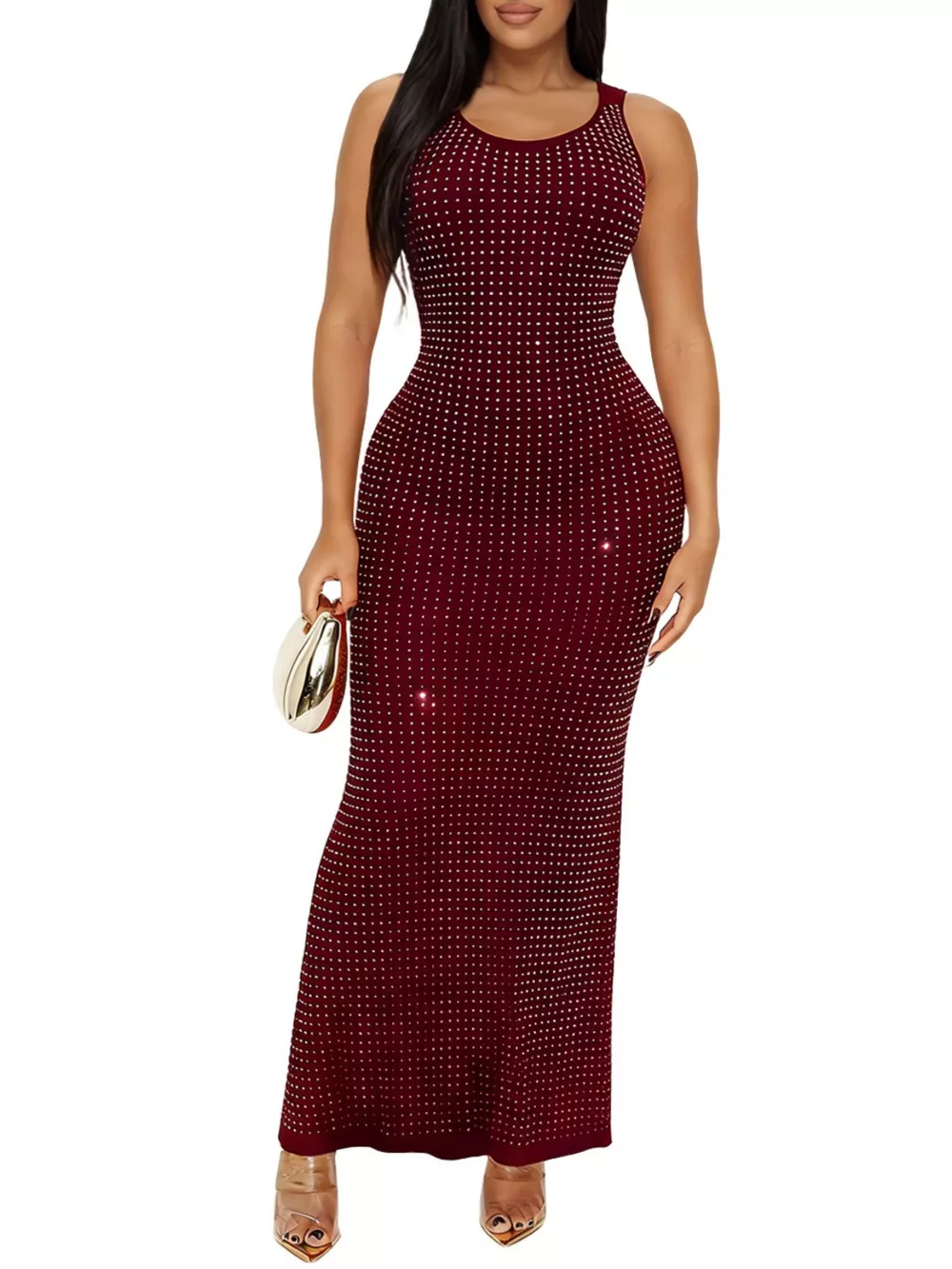 Sleeveless Rhinestone Embellished Bodycon Maxi Dress, image 9
