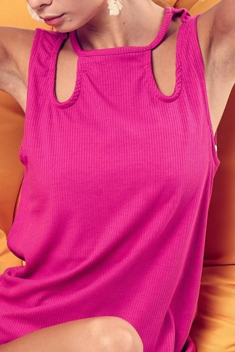 Rib Knit Shoulder Cut Out Detaied Top, image 3