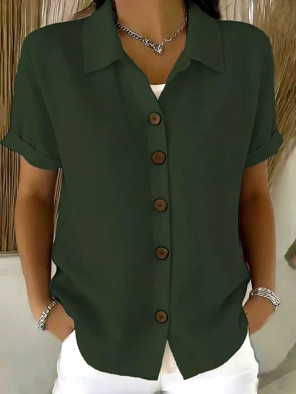Full Size Button-Down Short Sleeve Shirt Plus Size, image 23
