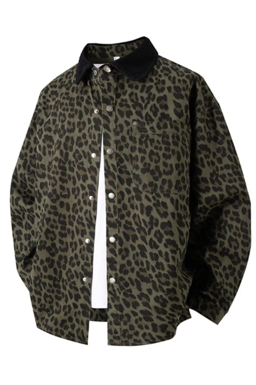 Men's Plus Size Leopard Print Snap Down Shirt