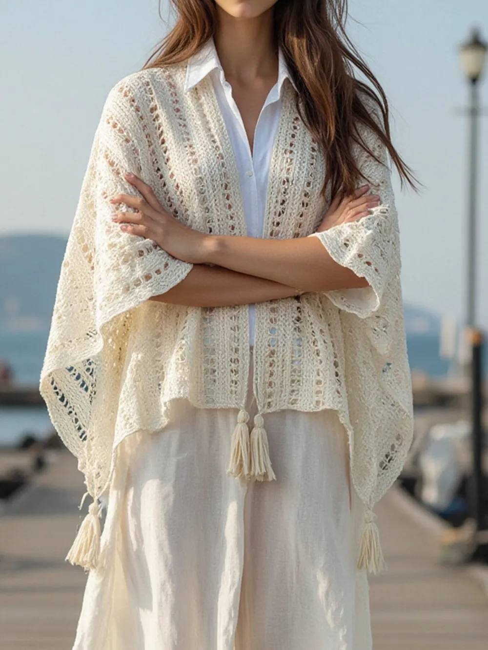 Openwork Tassel Open Front Knit Cover Up, image 11