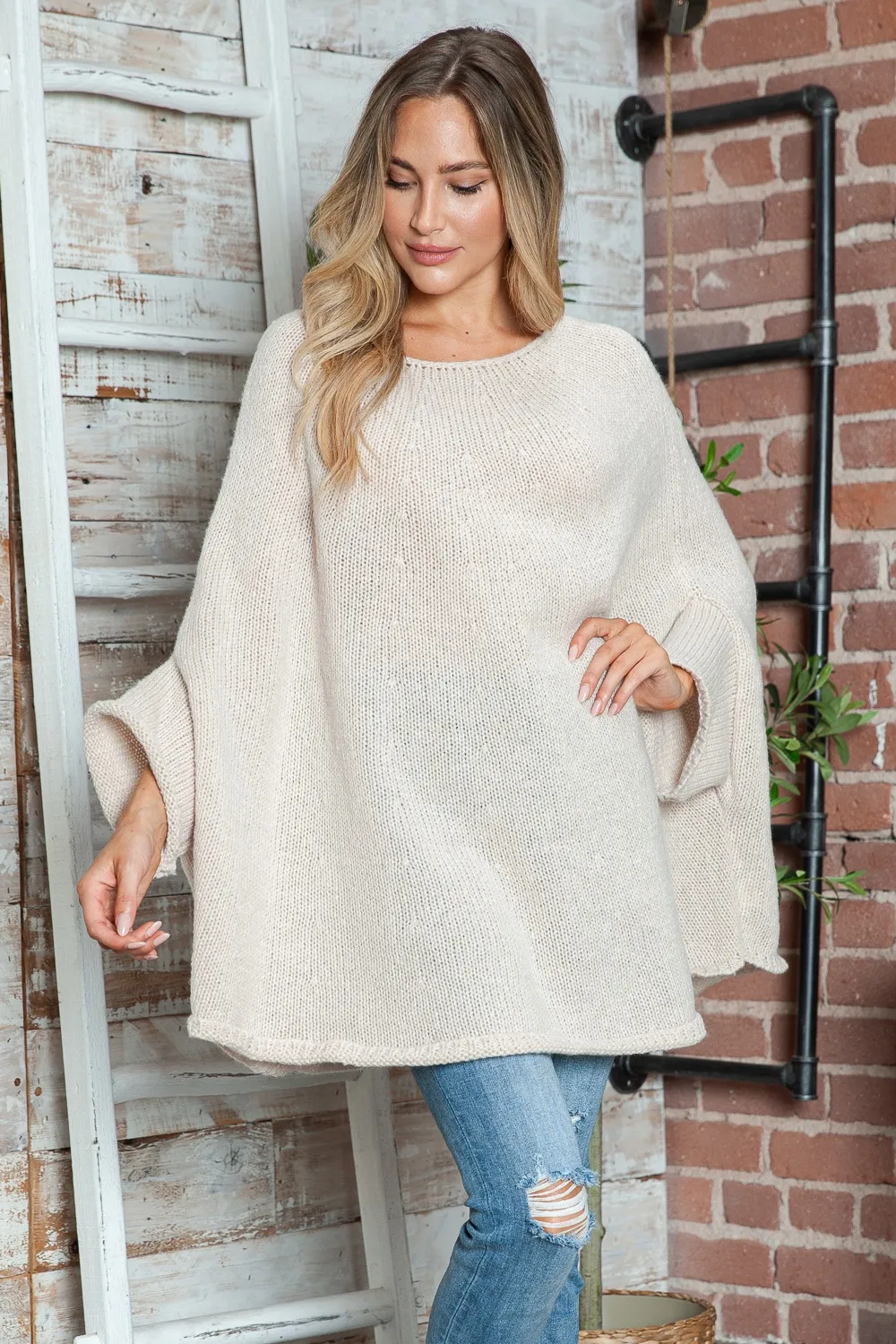 Round Neck Batwing Sleeve Sweater, image 5