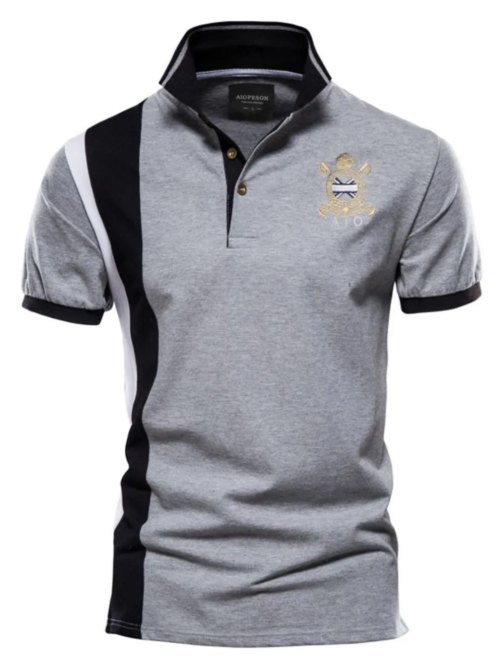 Men's Embroidered Collared Neck Striped Contrast Polo