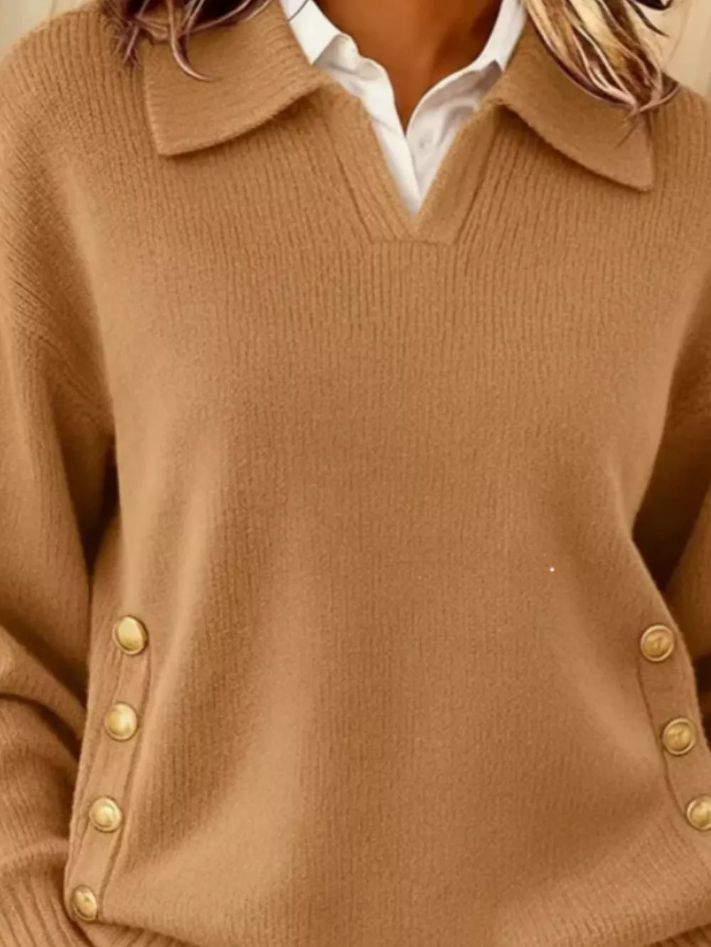 Full Size Decorative Button Dropped Shoulder Sweater Plus Size, image 12