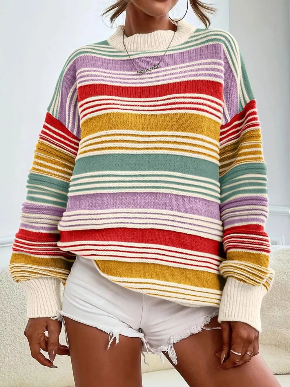 Striped Knit Long Sleeve Sweater, image 8