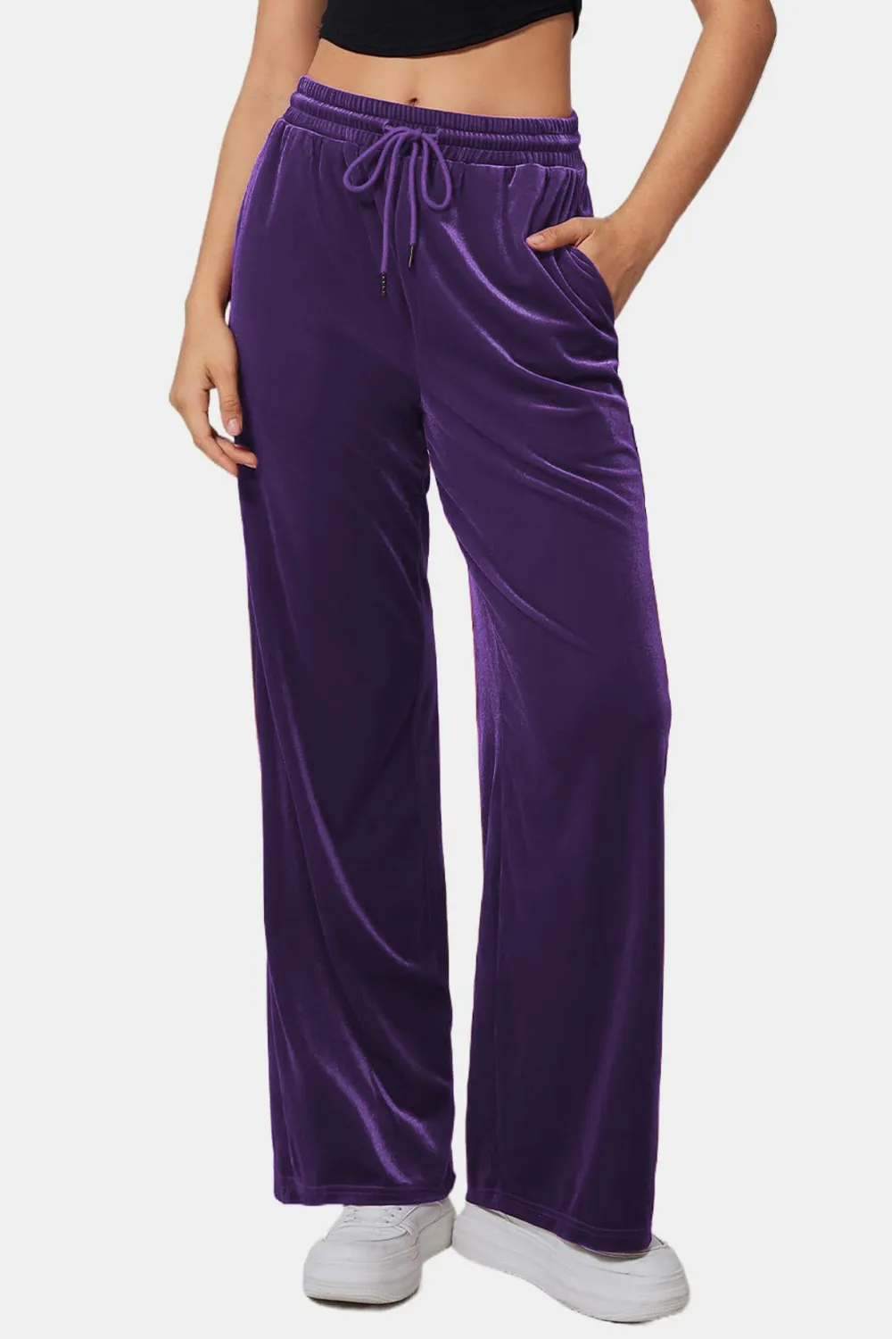 Drawstring Elastic Waist Straight Leg Pants, image 17