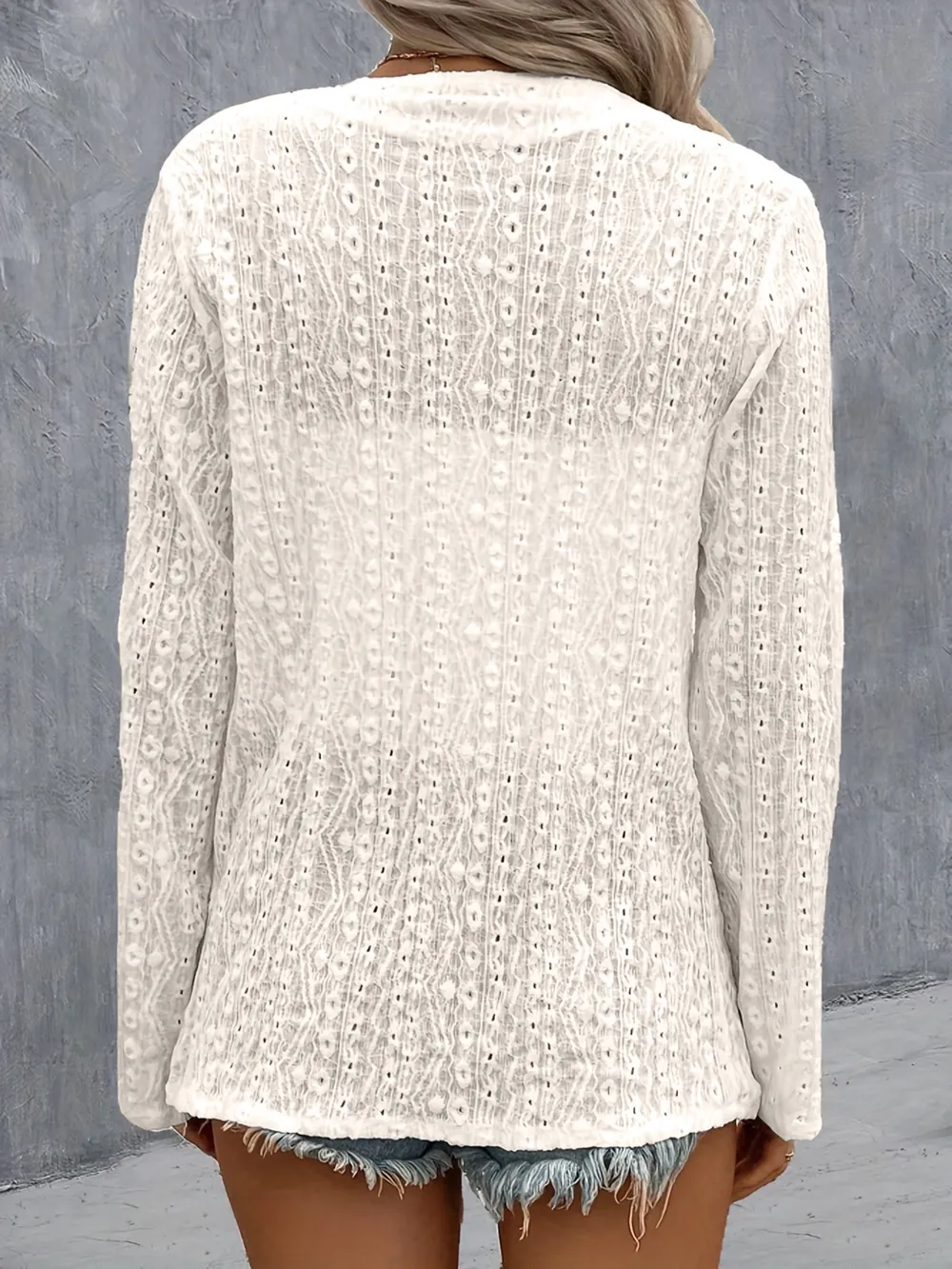 Eyelet Roll-Tab Sleeve Cardigan, image 17