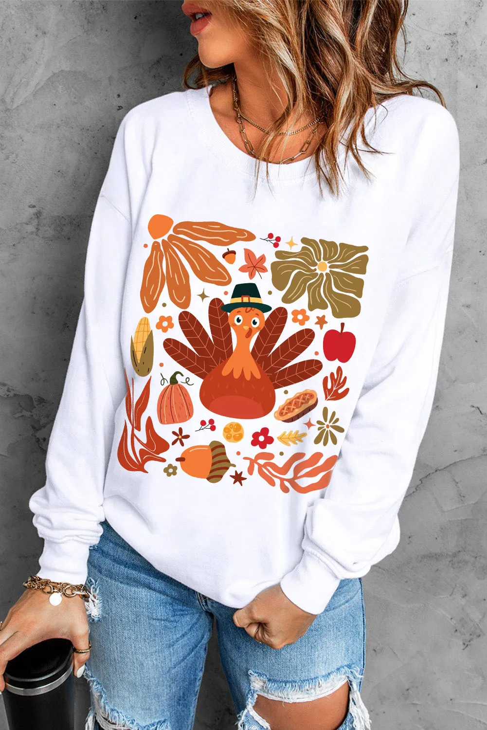 Graphic Round Neck Long Sleeve Sweatshirt, image 3