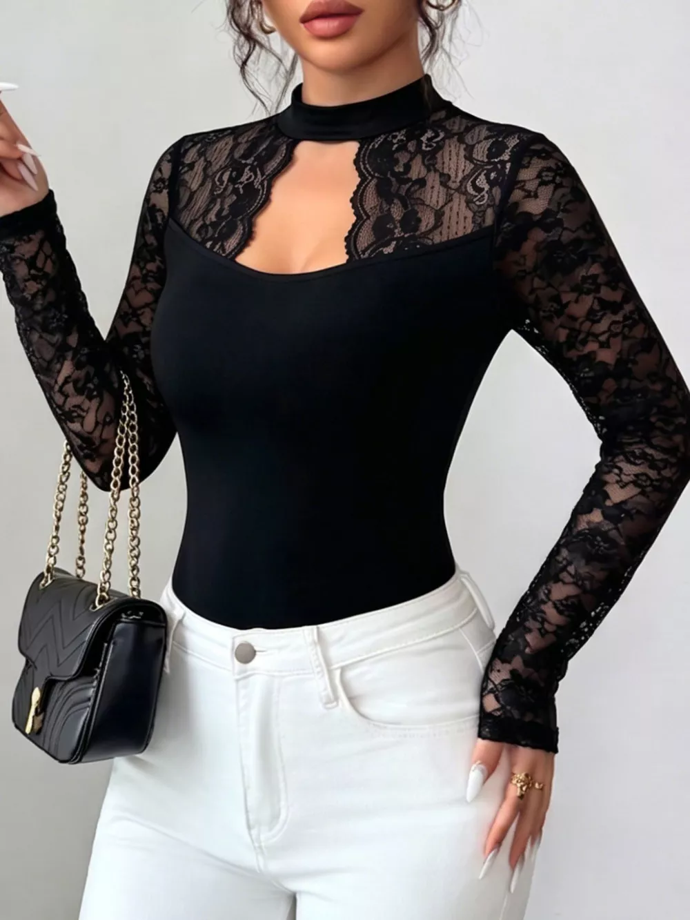 Lace Trim Cutout Front Top, image 3