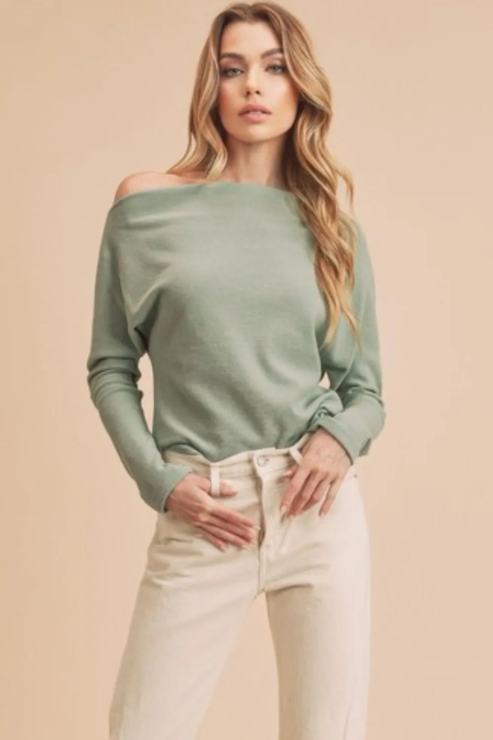 One Shoulder Long Sleeve Knit Top, image 2