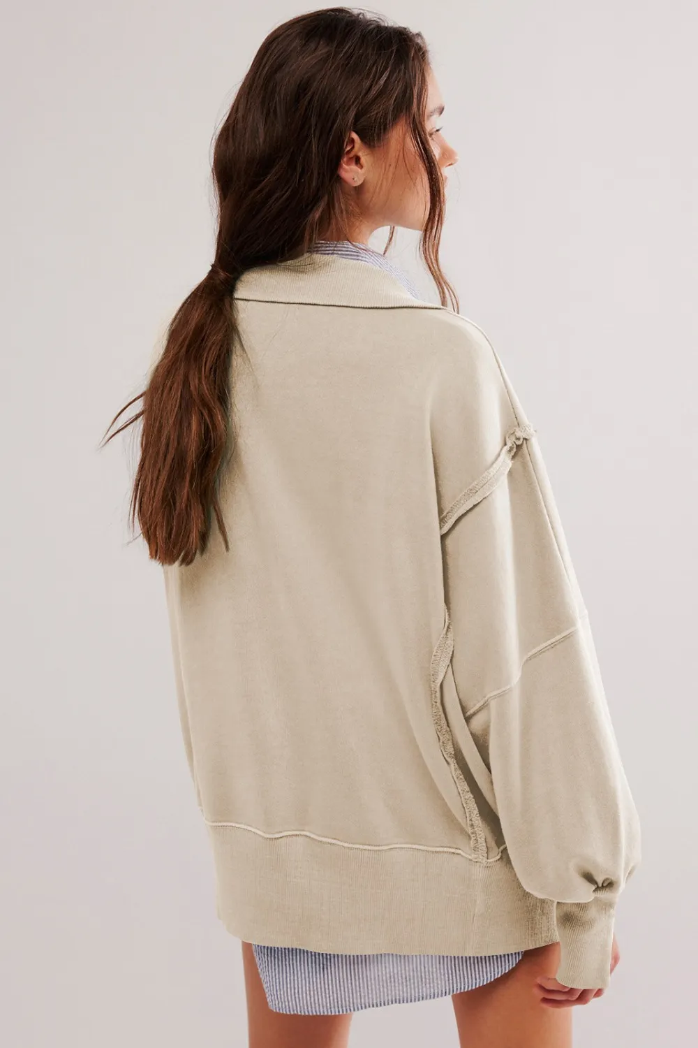 Exposed Seam Side Slit Long Sleeve Sweatshirt, image 10