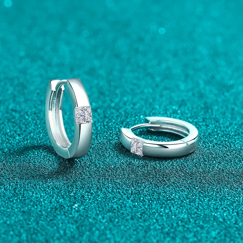 925 Sterling Silver Moissanite Huggie Earrings, image 3