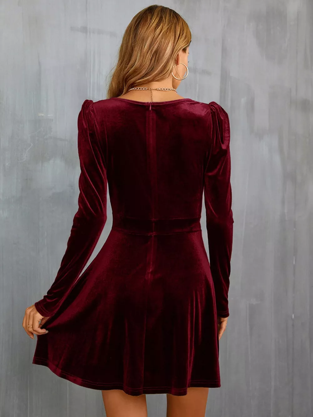 Velvet Long Sleeve A-Line Mini Dress, image 6