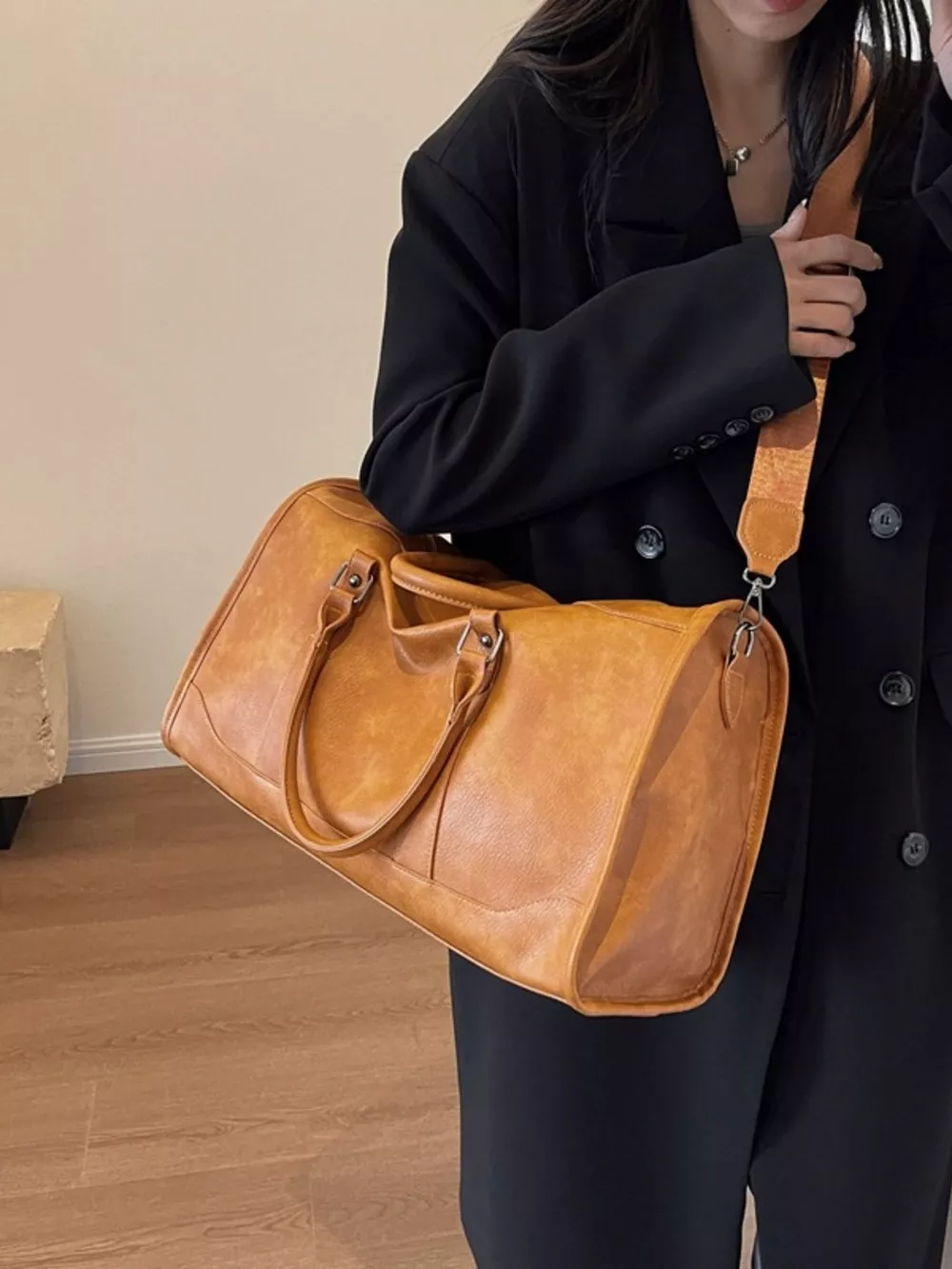 Vintage Leather Duffle Bag, image 8
