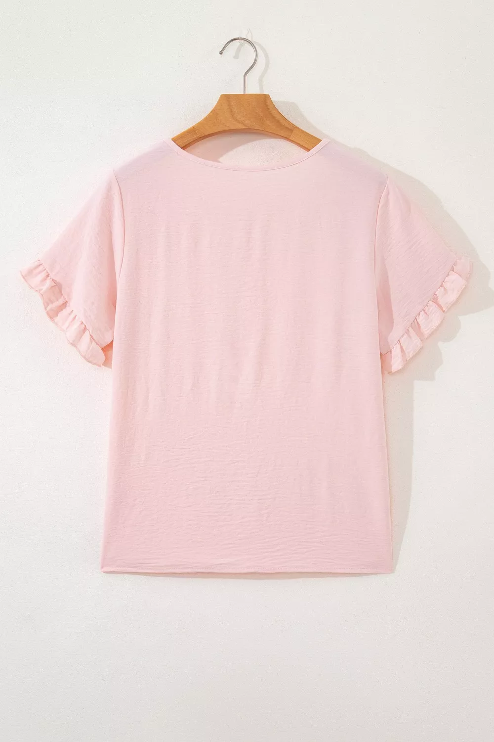 Solid Color Ruffle Trim Short Sleeve Blouse, image 8