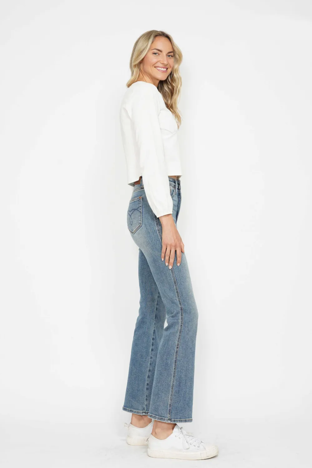 Full Size Tummy Control Back Embroidered Pocketed Bootcut Jeans Plus Size, image 14