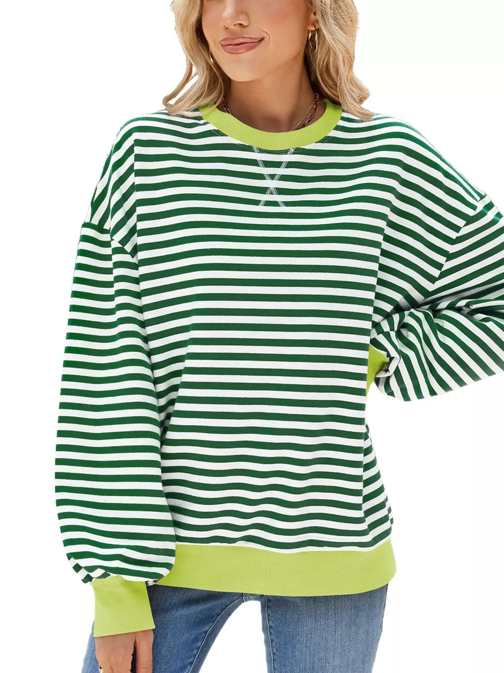 Striped Crew Neck Long Sleeve Sweatshirt, image 27