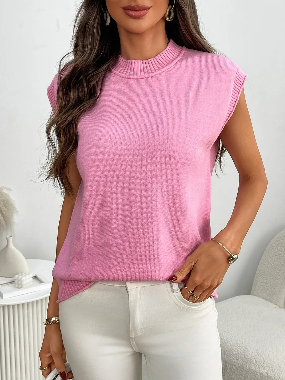 Mock Neck Cap Sleeve Knit Top, image 11