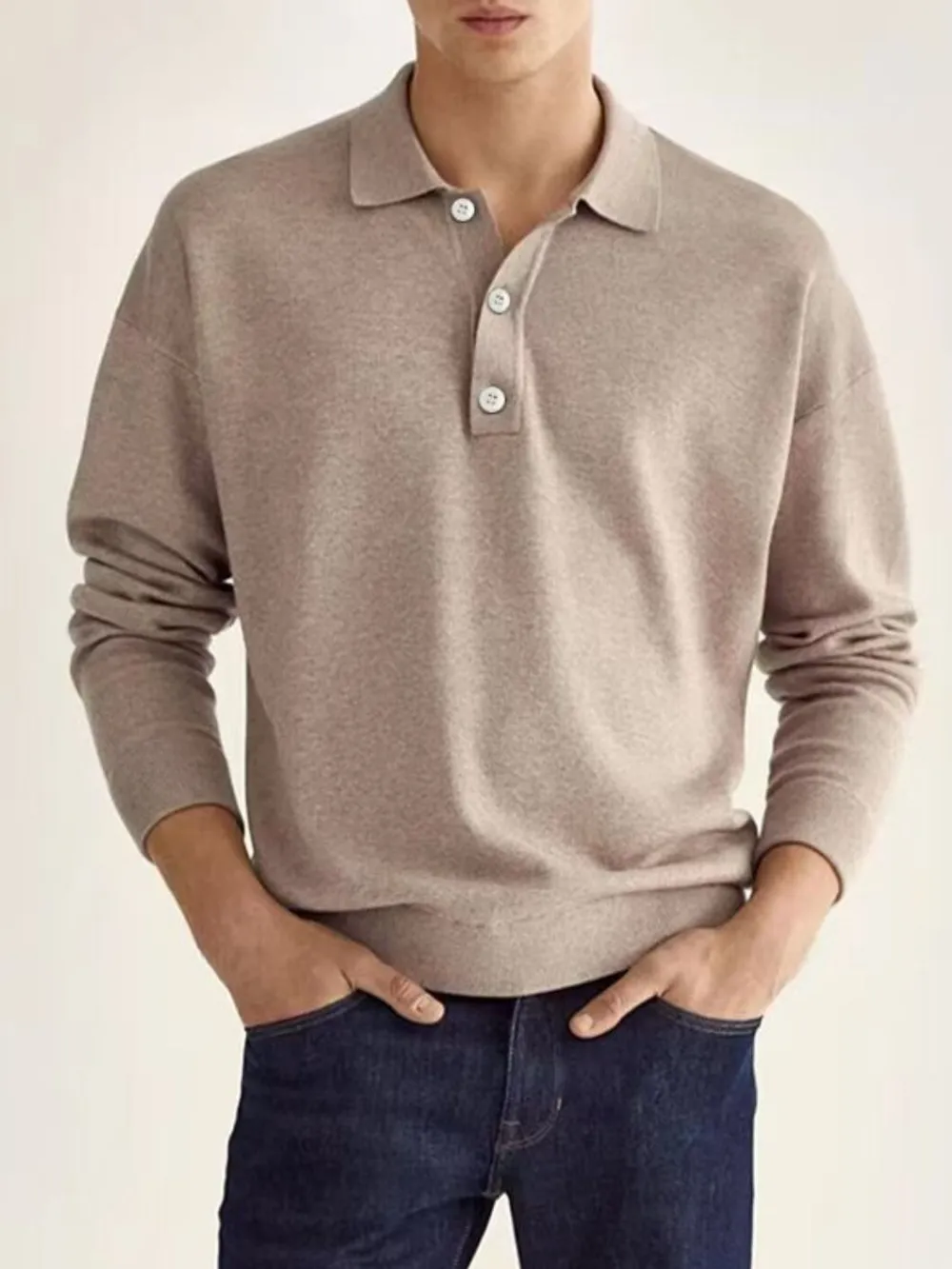 Men's Full Size Button Detail Long Sleeve Polo Plus Size, image 8