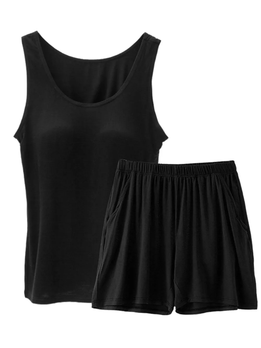 Plus Size Modal Padded Sleeveless Tank Top & Shorts Set, image 2
