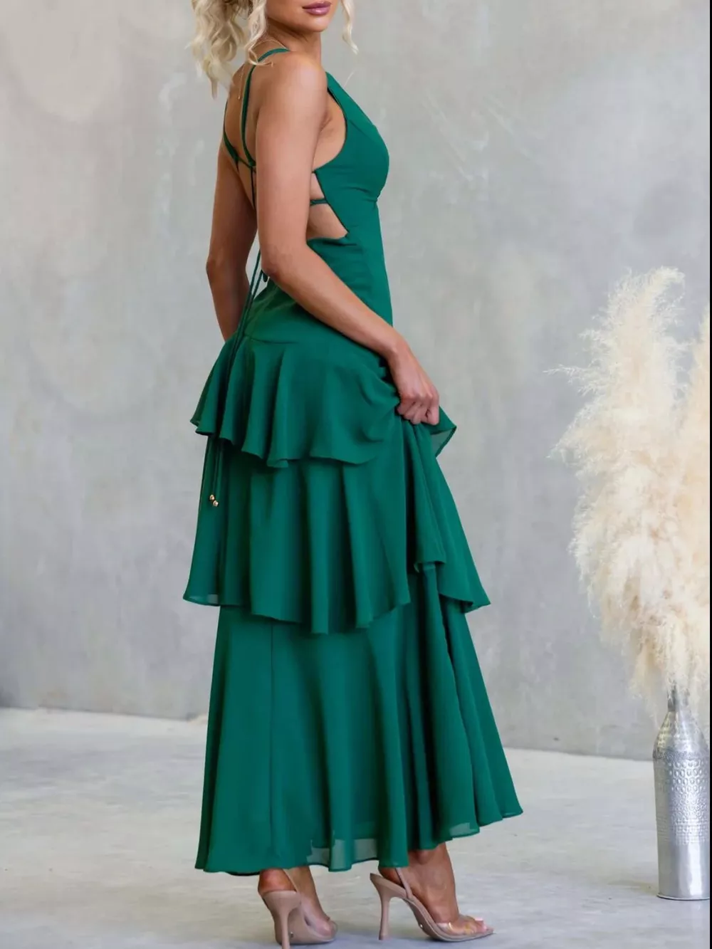 Sleeveless Ruffled Layered Backless Maxi Dress, image 16